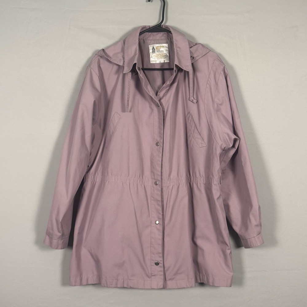 London‎ Fog Jacket Women 15/16 Pink Vintage 80s 90s Hooded Utility Excellent